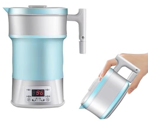 CEIEVER - Bollitore pieghevole da viaggio, piccolo, 800 ml, portatile, per campeggio, viaggi, escursioni, attività all'aperto (blu)