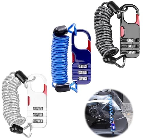 3 Stück Helmschloss Fahrrad, Fahrradschloss Zahlenschloss Kinder 3-Digital Sicherheitscode, Zinklegierung Motorradhelm Schloss, Zahlenschloss Klein für Gepäck, Fahrrad, Motorräder, Roller