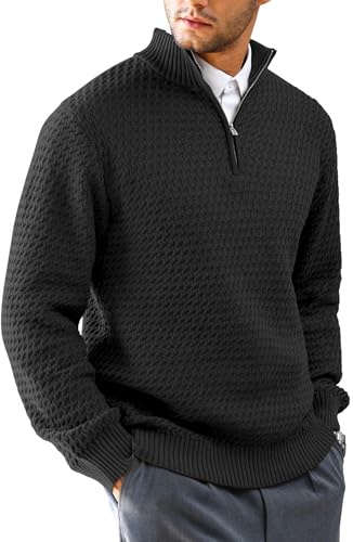 HYPESTFIT Herren Rollkragenpullover mit 1/4 Zip – Warm, Einfarbig, Stehkragen