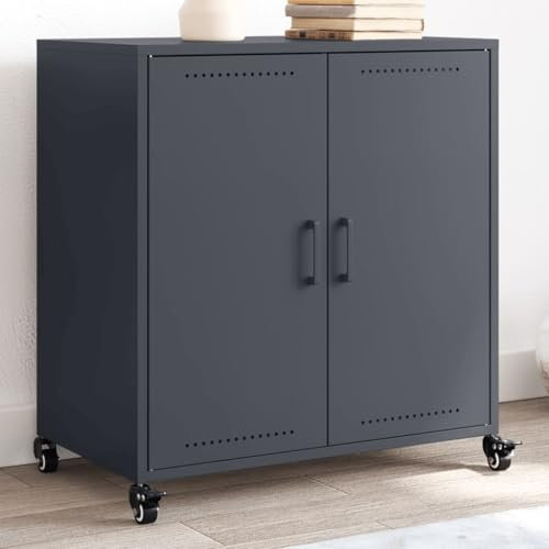 IKAYAA Metallschrank Wohnzimmerschrank 68 x 39 x 72 cm Sideboard Beistellschrank Aktenschrank Werkstattschrank Lagerschrank Standschrank Metall Kommode für Wohnzimmer Anthrazit