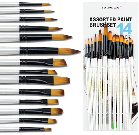 Transon 14pcs Artist Paint Brushes for Acrylic, Watercolor, Gouache, Oil and Hobby Painting White Color