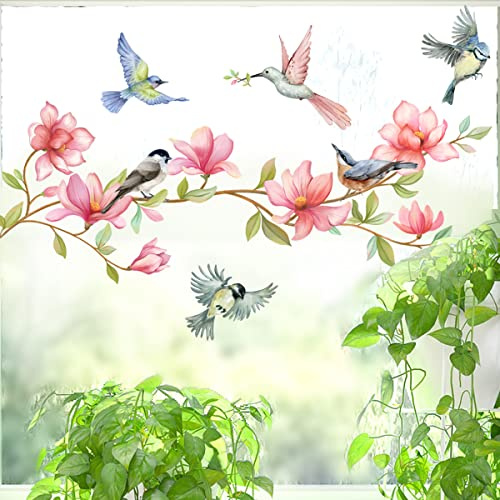 Doppelseitig Fensterbilder Frühling Fensterbilder Selbstklebend Fensterdeko Frühling Fensteraufkleber Blumen Schmetterlinge Deko Fenster Fenstersticker für Ostern Frühling Party Deko Fensterfolie (B)