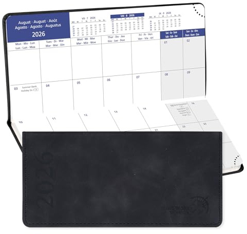 POPRUN Agenda Mensual de Bolsillo 2026, 17.4 x 8.3 cm, Cubierta de Cuero PU, 12 Meses: Ene. 2026 a Dic. 2026, 2 Páginas por mes, 80 GSM Papel EU EU, Negro