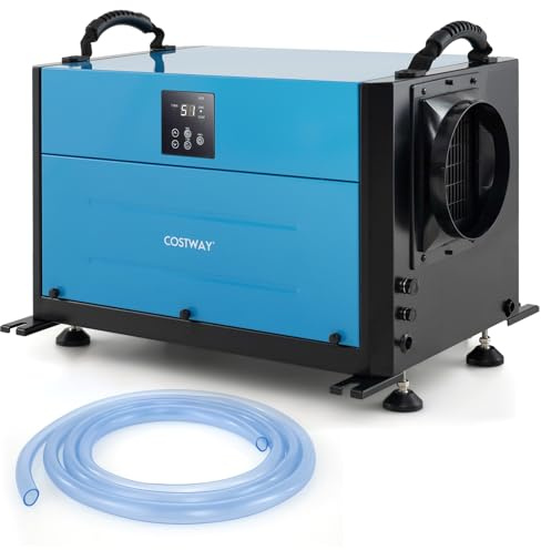 COSTWAY Déshumidificateur Industriel (73,5 L/Jour,Bleu) | Déshumidificateur Professionnel avec 3 Modes Minuterie de 24 H Tuyau de Vidange Dégivrage Automatique, pour Entrepôt Sous-sol
