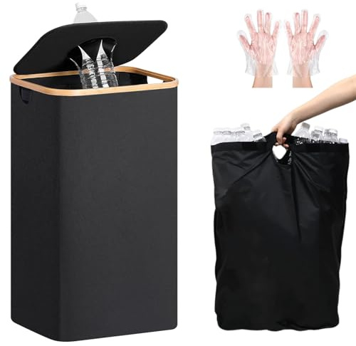 KIMIGO Conservazione Delle Bottiglie con Coperchio 110L,Contenitore per Bottiglie con 2 Borsa Interna Rimovibile,Contenitore Raccolta Bottiglie Deposito per Bottiglia e Bottiglie di Plastica, Nero