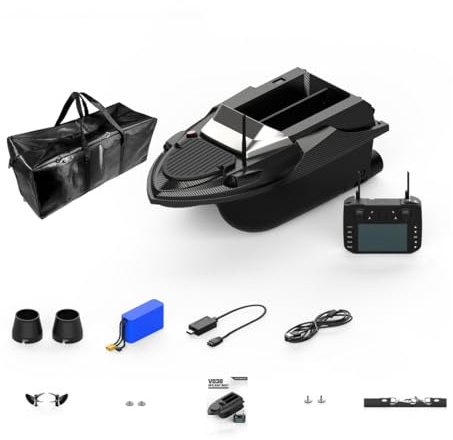 Kidaromo V080 12V RC Bait Boat, High-Speed GPS Bait Boat with 180 Waypoints, 9 Fishing Zones, 3KG Load, 800M Range & 4.3 HD Remote Screen, Outdoor RC Boats, Gift for Adults, UK Plug-QIANQIANDS Store