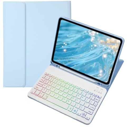 kaidisen Funda colorida con teclado retroiluminado para iPad Air de 11 pulgadas (M3/M2), iPad Air de 5ª/4ª generación de 11.9 pulgadas con teclado Bluetooth RGB retroiluminado desmontable, bonito