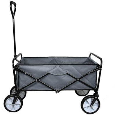 Chariot de Jardin à 4 Roues Gris Pliable Brouette Utilité Chariot de Transport Jardin - 98 x 53 x 116 cm - Capacité 70 KG - Imperméable [Paire de Gants Gratuite]
