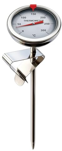 Herreicher Frittierthermometer Grillthermometer Küchenprofi 300°C, Sofort Kochen Thermometer Lesen Barista-Nadelthermometer mit Clip 23cm für Kochen Milch Kaffee BBQ Steak