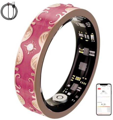 Thafikzi Bague de santé intelligente pour femmes, aucun frais d’abonnement, bracelet de fitness avec moniteur de fréquence cardiaque, sommeil, oxygène sanguin, étanche IP68, bague intelligente de
