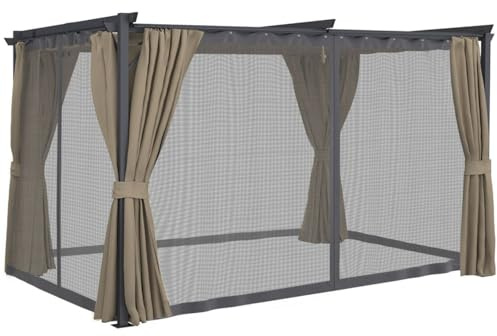 IDMarket - Pergola moustiquaire Toit rétractable 3x4 M et 4 Rideaux | Édition intégrale, taupe