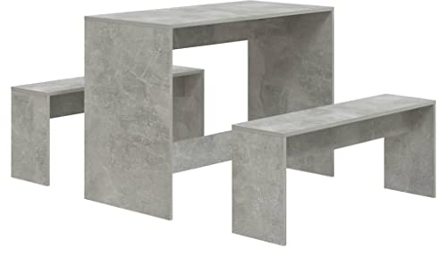 Augerlite Set da pranzo da 3 pezzi, grigio cemento, in legno, con tavolo da 102 x 50 x 75 cm e 2 panche da 97 x 25 x 40 cm, robusto gruppo da pranzo per soggiorno e piccole aree da pranzo