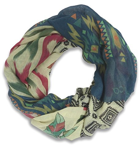 Lara & Anica - Modal Azteken Loop Schal blau rot grün orange beige - Schlauchschal Rundschal - Gr. 2 x 90 x 100 cm