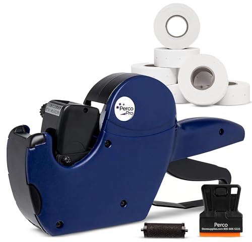 Perco Pro 1 Line Date Label Gun Kit, 8 Digits, 10,000 Plain White Labels, Preloaded Inker