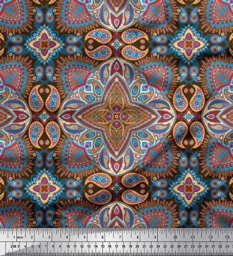 Soimoi Braun Georgette Viskose Stoff Mandala & Paisley ethnisch Stoff Drucke Meter 42 Zoll breit