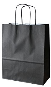 PGV Papiertragetaschen farbig mit Kordel SCHWARZ Nero - Verschiedene Größen und Mengen (23 + 11 x 29 cm, 50 Stück)