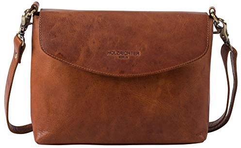 HOLZRICHTER Berlin - Umhängetasche aus Leder für Damen (No 1-2), 18x23,5x7 cm Schultertasche, Handgefertigte Crossbody Bag, Handtasche in Braun und Schwarz