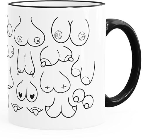 MoonWorks® Kaffee-Tasse Mit Titten-Muster - Fun-Tasse Für Büro - Weiß Unisize Mit Rim-Schwarz - Keramik