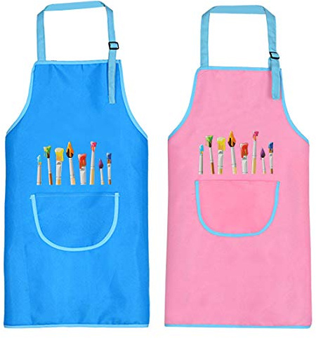 Malschürze Kinder, 2 Stück Kinder Schürzen Set mit Taschen, Kochschürze Kinder Jungen Mädchen, Verstellbare Kleinkind Kochschürze für Basteln Malen Backen Kochen (8-12 Jahre)