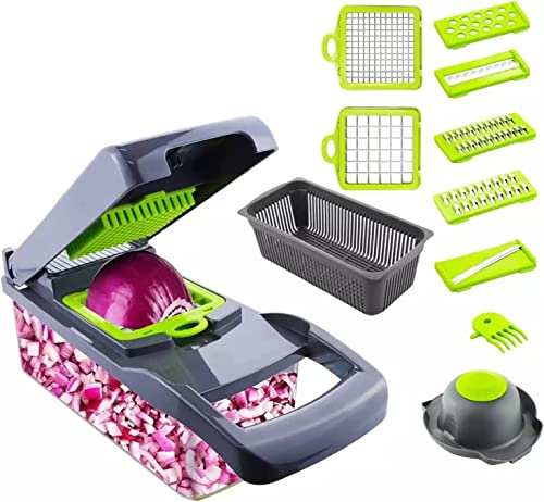 Akls 12 in 1 Multi Function Kitchen Veg Cutter, Vegetable Chopper with Egg Separator, Stainless Steel Blades Good for Cutting Fruits & Veg
