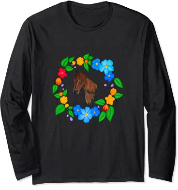 Blumenkranz mit Pferd Langarmshirt