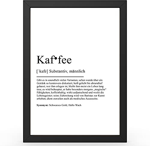 Urhome DIN A3 Kunstdruck Definition Kaffee inkl. Rahmen Schwarz - Worterklärung wie im Duden Lexikon als Wanddeko Spruch-Poster Deko Wandbild mit Spruch gerahmt für Wohnung Familie Geschenk