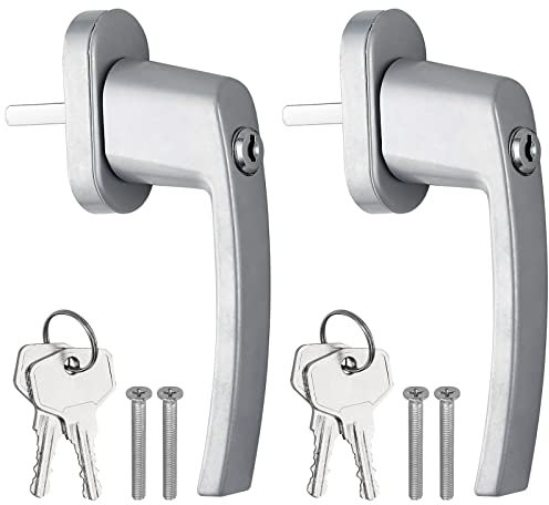 AUTOUTLET Fenstergriff Aluminium, 2 Stück abschließbar Sicherheitsfenstergriff Fensterschloss Kindersicherung mit Schloss in Stiftlänge 35mm, Gleichschließend Windows Balkontürgriff(grau)
