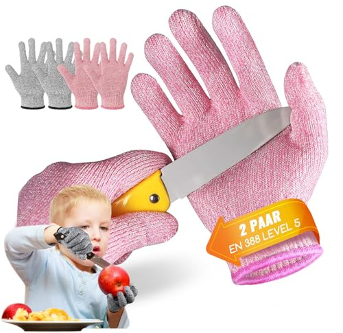 Migliore Wear 2 Par Snidhandskar Barn, Nivå 5 Skydd Skärsäkra Handskar, Skärskydd Arbetshandskar för 3-14 År