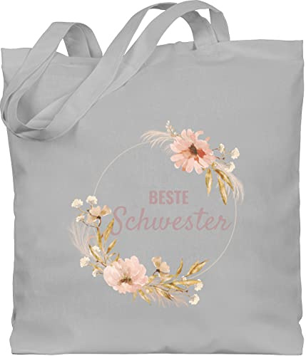 Shirtracer Baumwolltasche - Taschen - Beste Schwester Trockenblumenkranz Boho Aquarell - Unisize - Hellgrau - schwesterngeschenk schwestern geschenk sister blumenkranz stoffbeutel geschenke für