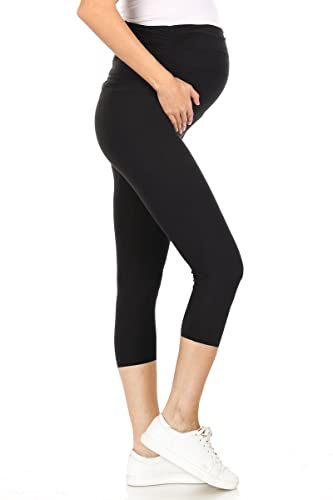 Leggings Depot Leggings de Maternidad para Mujer, para Embarazo, Casual, para Yoga, Capri Negro., Medium