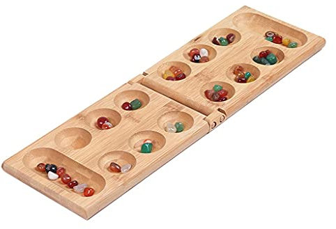 zalati Mancala Board Game with Folding Wooden Board Natural Stone Strategic Game for Friends Family Adult