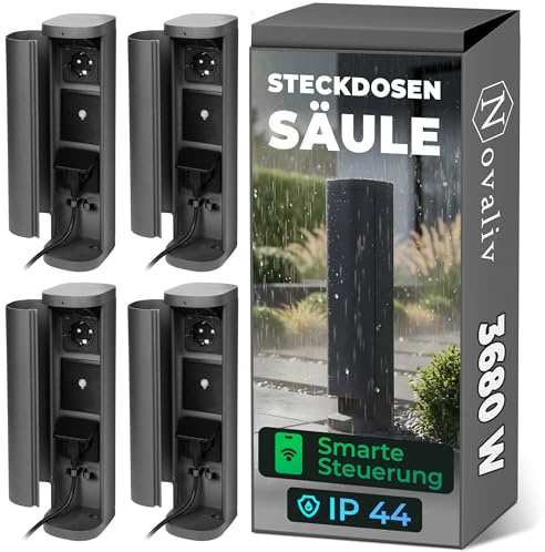 Novatool 3x Gartensteckdose Funk 2-fach Anthrazit SMART WIFI APP IP44 Steckdose rund Aussen Gartensteckdose Outdoor Steckdosesäule Garten Steckdosenturm