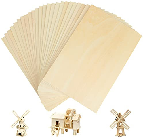 LOLYSIC Lot de 24 feuilles de tilleul - 300 x 200 x 1,5 mm - Feuilles A4 en contreplaqué brut pour travaux manuels, panneaux de bois vierges rectangulaires naturels fins pour gravure au laser,