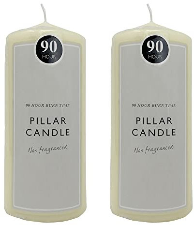 OnlineStreet Church Pillar Candles / Square - Non-fragranced White with Long Burning Times of 30, 60, 90, 180 & 360 Hours Options for or Home Use (90 Hrs Burn Time, Pack 2)