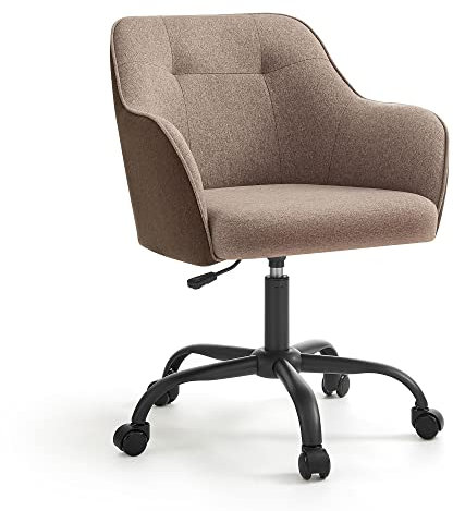 SONGMICS Sedia da Studio in Casa, Sedia Girevole, Regolabile in Altezza, Portante di 110 kg, Struttura in acciaio, Tessuto Cotone-lino Respirante, Studio, Camera da Letto, Marrone OBG019K01