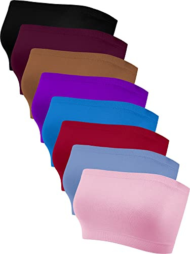 Bencailor 8/16 Pieces Bandeau Top for Women, Strapless Tubes Non Padded Seamless Bralettes Stretchy Sports Bra(XX-Large,Stylish Colors,8)