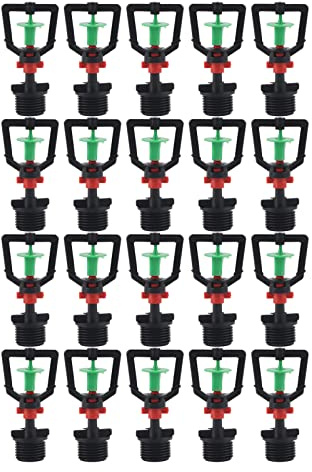 20 Stück Bewässerung Sprinkler, Automatische Gartensprenger, G1/2 Außengewinde 360 ° Rotierende Kunststoff Sprühdüse Hängende Brechungsdüse Nebel Sprüher Zerstäubung Düse Bewässerungswerkzeug