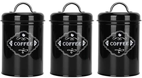UIYIHIF Juego de 3 Botes de Cocina Negros, Bote de Té de Café Y Azúcar de Metal con Tapas Almacenamiento de Café de Estilo Moderno de Granja para Mostrador de Cocina