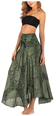 Damen Bohemien Maxirock Asymmetrien Strandrock Ethnischer Stil Blumenmuster Langer Rock A-Linien Midikleid Two Way to Wear Weich Dünn Cool Atmungsaktiv Sommerrock