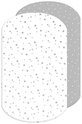 Lovely Hippo 2X Baby Spannbettlaken – 100% Baumwolle, Weich & Atmungsaktiv – Set 2X - Kompatibel mit Iora (Graue Sterne, 60 x 80 cm)