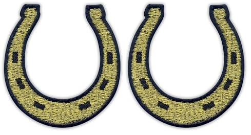 Set von zwei – Gold Hufeisen – Schwarz VeIcro/Haken und Schleife Rückseite – bestickt Patch/Abzeichen/Emblem