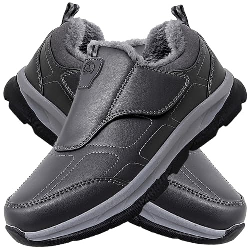 AEHO Chaussure Pied Large Homme Femme Hiver Doublée De Fourrure Chaud Chaussures Orthopédiques Pied Large Homme Chausson Fermeture Scratch,Men's Gray,42/260mm