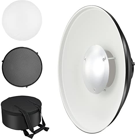 Soonpho Metal Beauty Dish 42 cm/16.5 inch Bowens Mount Reflector with Black Honeycomb Grid,White Diffuser and Storage Bag,Photo Studio Strobe Flash Reflector Compatible with NEEWER Godox SK400 SL150