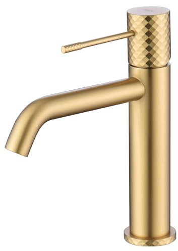 Mice BDG053-1OC Einhebelmischer für Waschbecken mit Kaltöffnungstechnologie, energiesparend, aus Messing, Einhebelmischer für Waschbecken, Badarmatur für heißes und kaltes Wasser, gebürstetes Gold