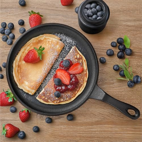 Navaris Padella per Pancake e Crepes - Crepiera in Ghisa Ø 25 cm - Piastra per Piadina - per Fornelli a Induzione e a Gas - Bistecchiera per Barbecue Forno Griglia