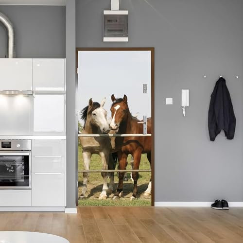 Türtapete Selbstklebend Türposter - Pferde Auf Dem Bauernhof 95 X 215 Cm - 3D Türaufkleber Wasserfest Türfolie Für Schlafzimmer Gang Tür Verschönern Deko - Kinderzimmer Wohnzimmer Küche Sch -3J4Q-Y4M1