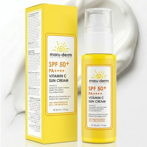 Maruderm Ansiktskräm SPF 50+ med C-Vitamin – UVA/UVB Bredspektret Skydd med Solfilter av Ny Generation – Antioxidant & Lystergivande Solskydd – 50 ML
