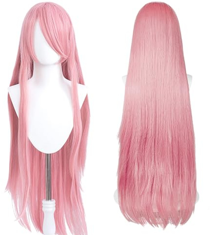 100 cm lång peruk, universell anime kostym cosplay peruk, perfekt för fest, dagligt bruk, festivaler och Halloween, idealisk för TV, film, anime spelkaraktär cosplay (Rosa)
