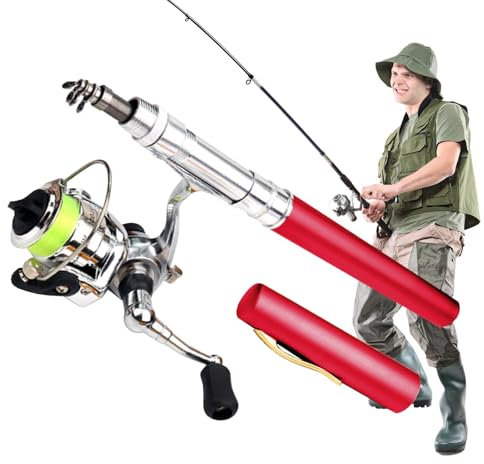 Angelrute Combo mit Tasche, kleine Angelrute – robuste Teleskoprute, Miniatur, leichte Angelrute, Mariganrute für Salz- und Süßwasser