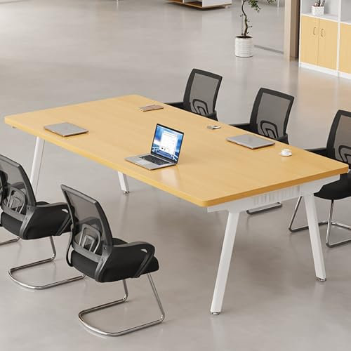 LYXWGRZD Konferenztisch for 4 Personen, Besprechungstisch im Business-Stil, Schulungstisch mit Metallrahmen, Seminartisch for Büro-Konferenzraum(Wood Color)
